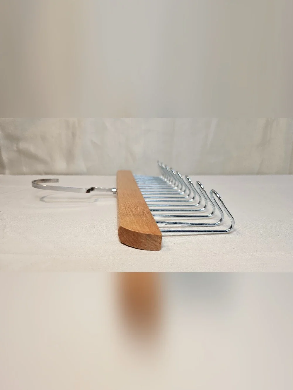 Wood and Chrome Multi-Slot Tie or Belt Hanger - Natural Wood